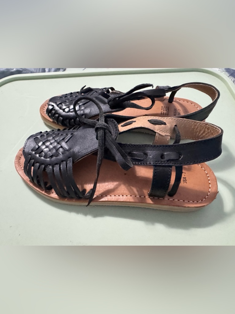 Black Leather Huarache Lace Sandals